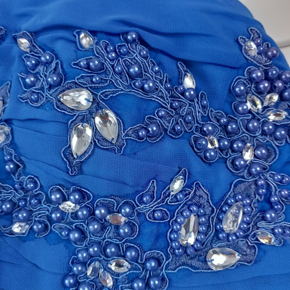 Quiz Floaty Dress Cobalt Blue Size 10 Strappy Embellished Prom Wedding Cruise - Picture 5 of 16